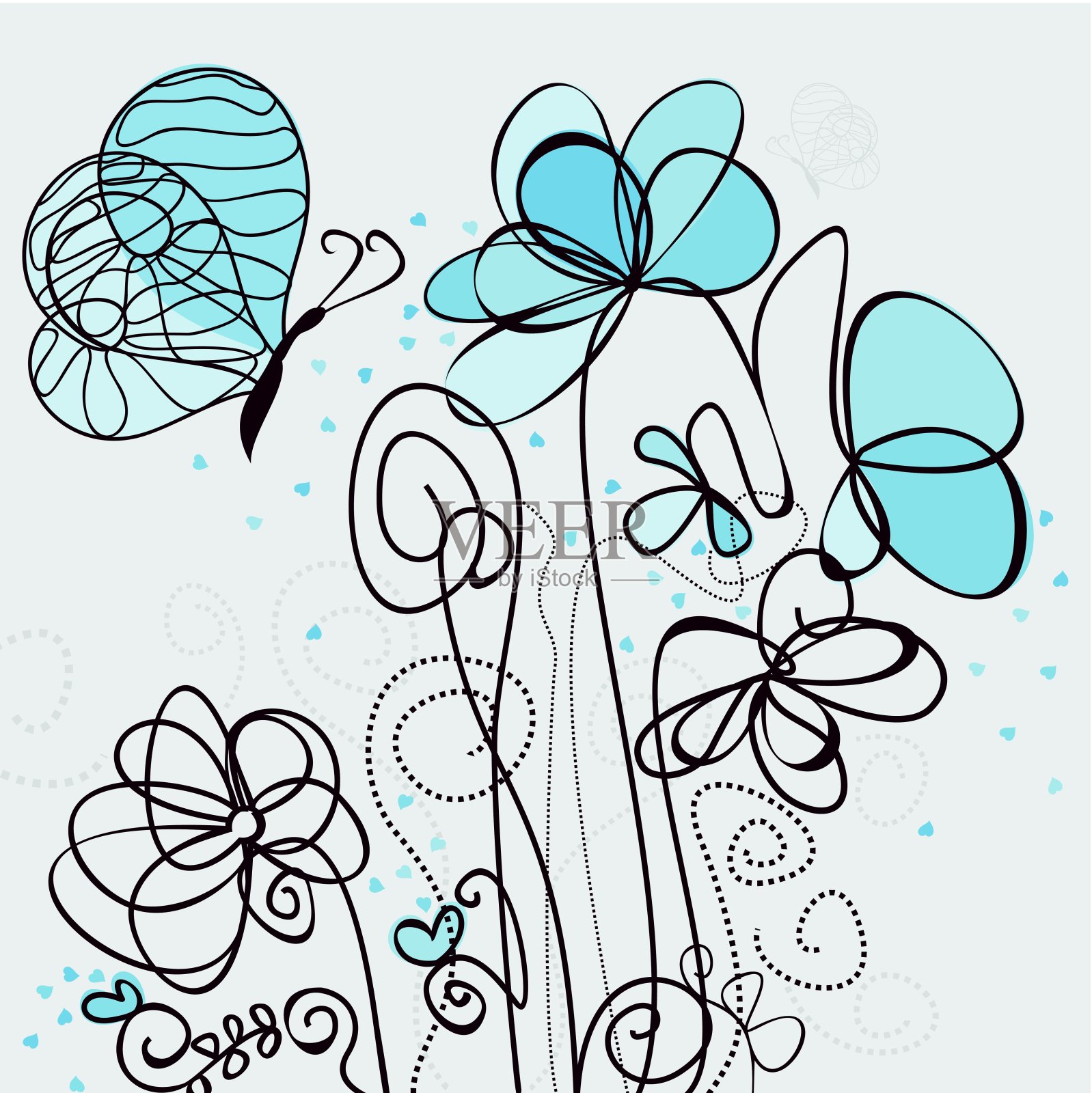 蓝花插画图片素材