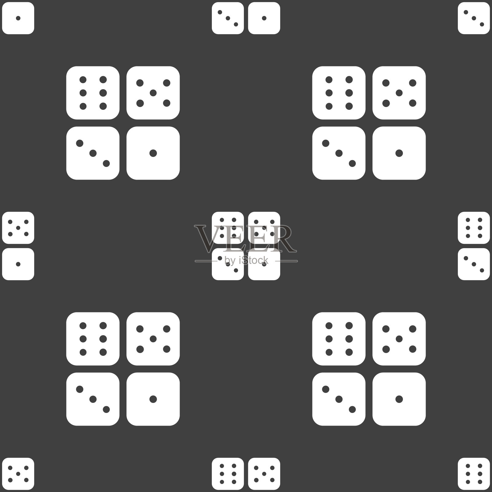 骰子图标符号。灰色背景上的无缝模式。向量插画图片素材