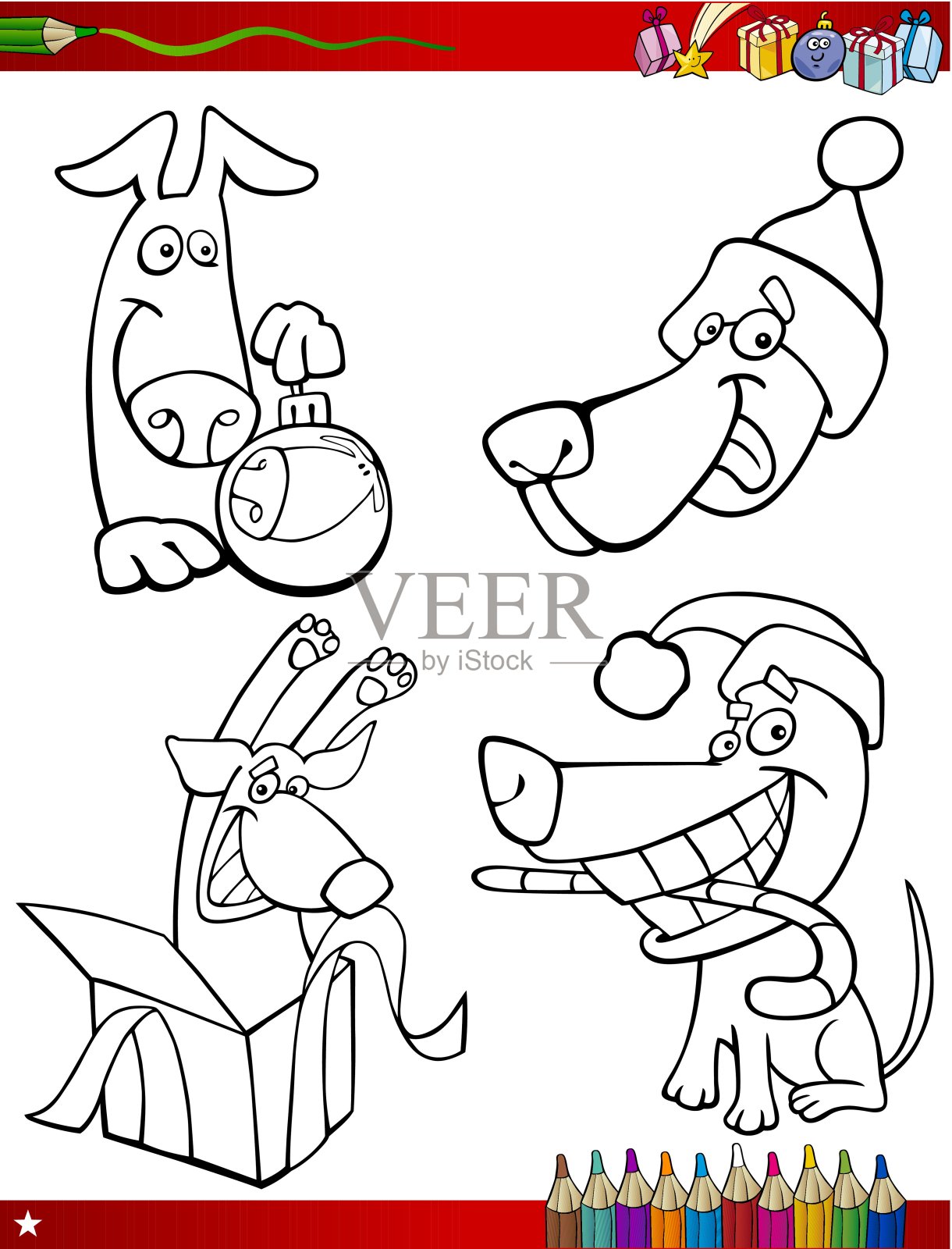卡通圣诞主题着色页插画图片素材