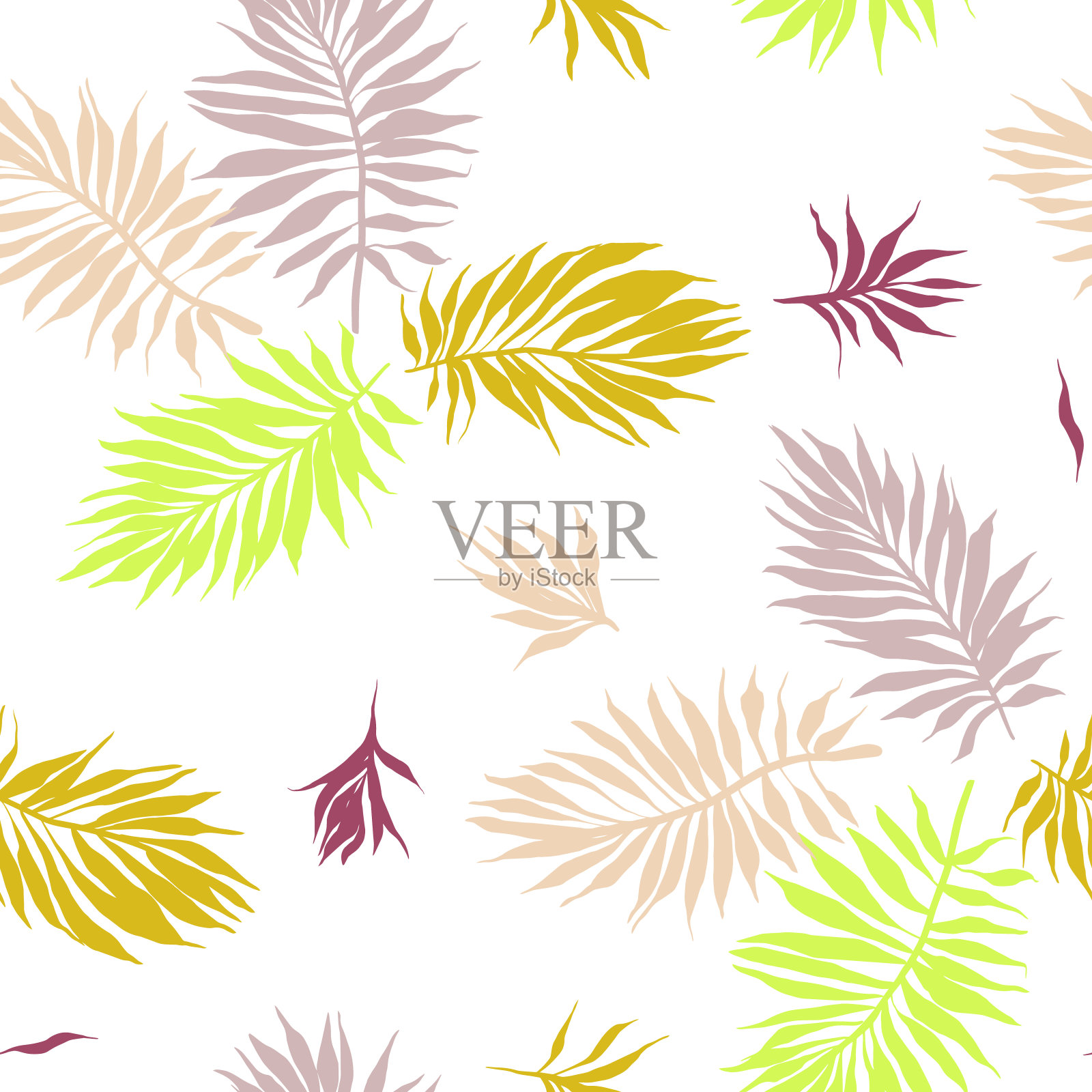 植物的无缝图案，由叶子、植物和小枝组成插画图片素材