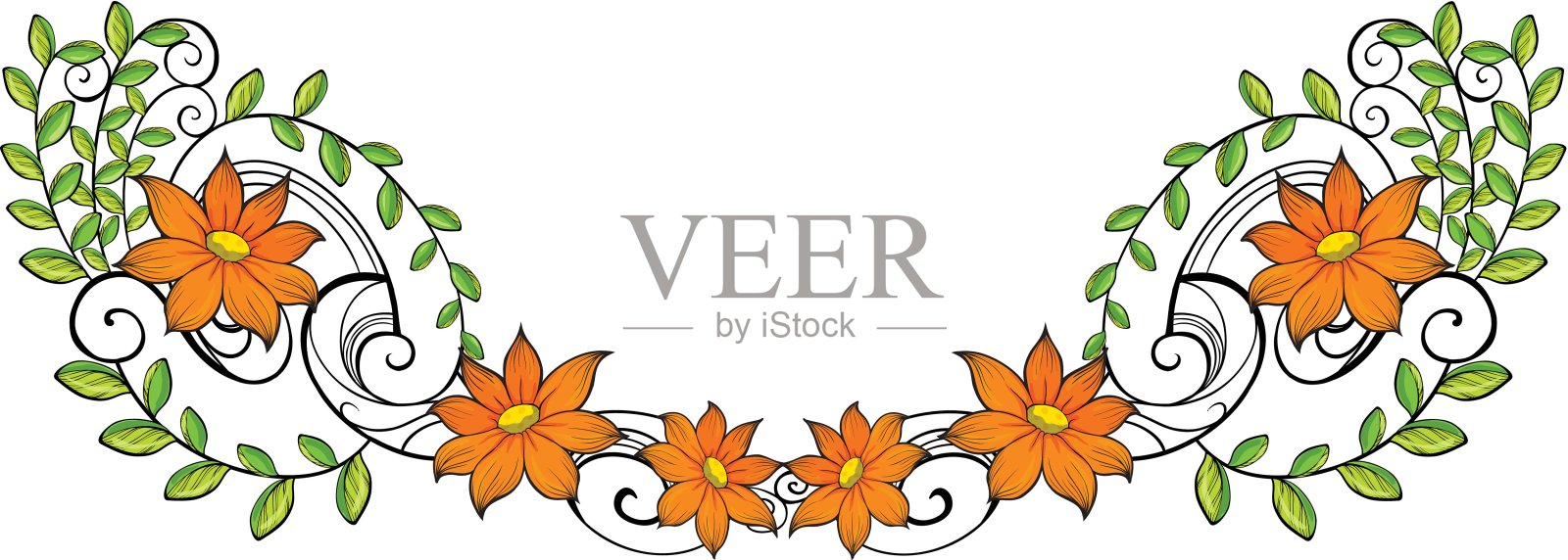 有花和多叶的镶边插画图片素材