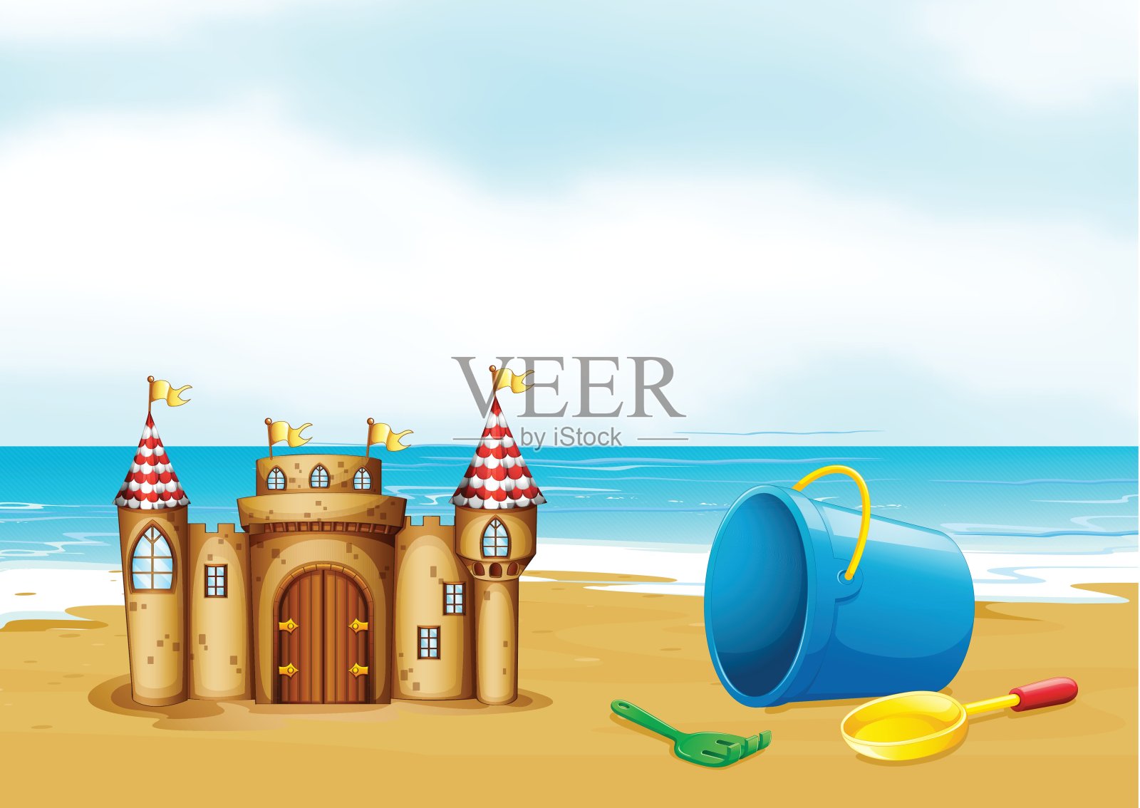 海滩上的城堡插画图片素材