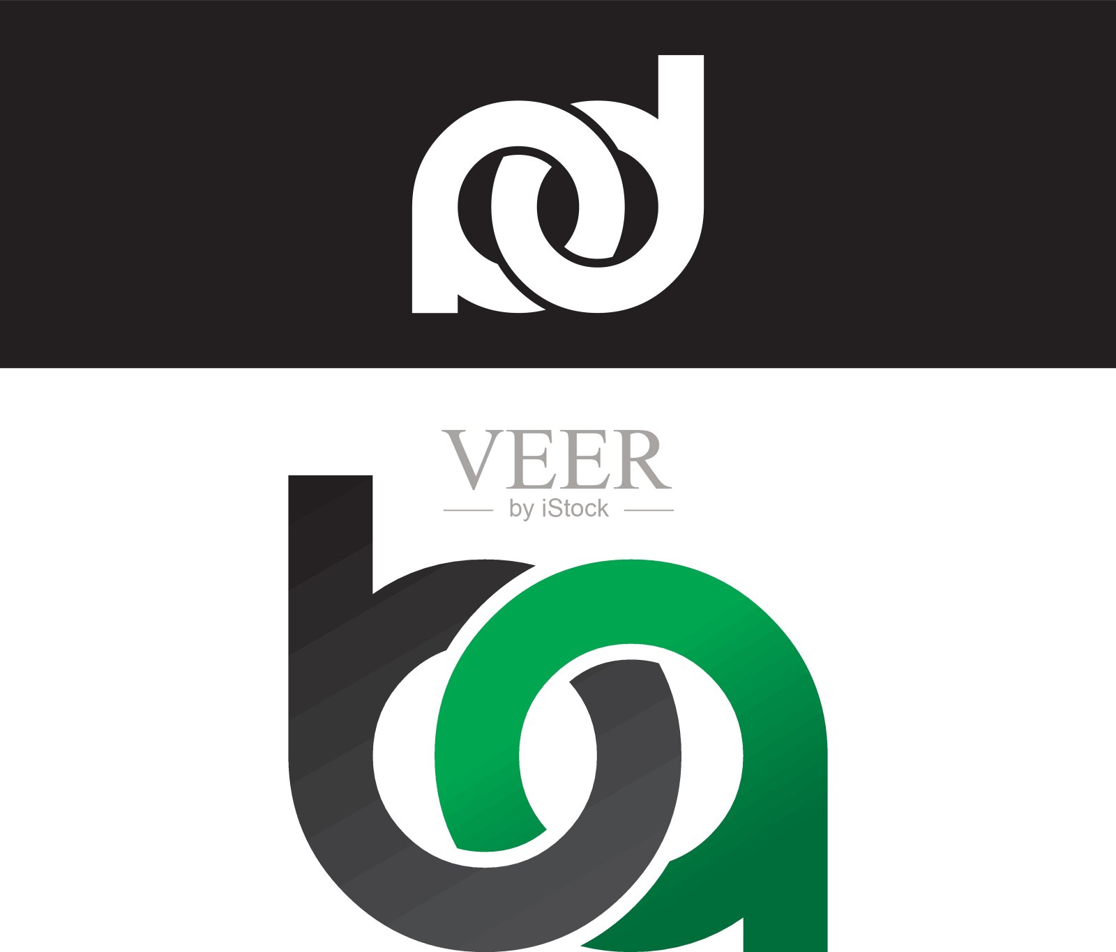 首字母链接重叠的大写标志绿色黑色插画图片素材