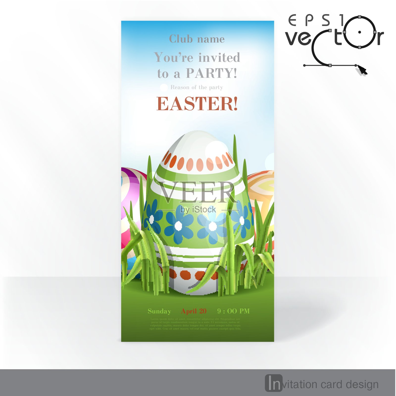 复活节背景与蛋在草。设计模板素材