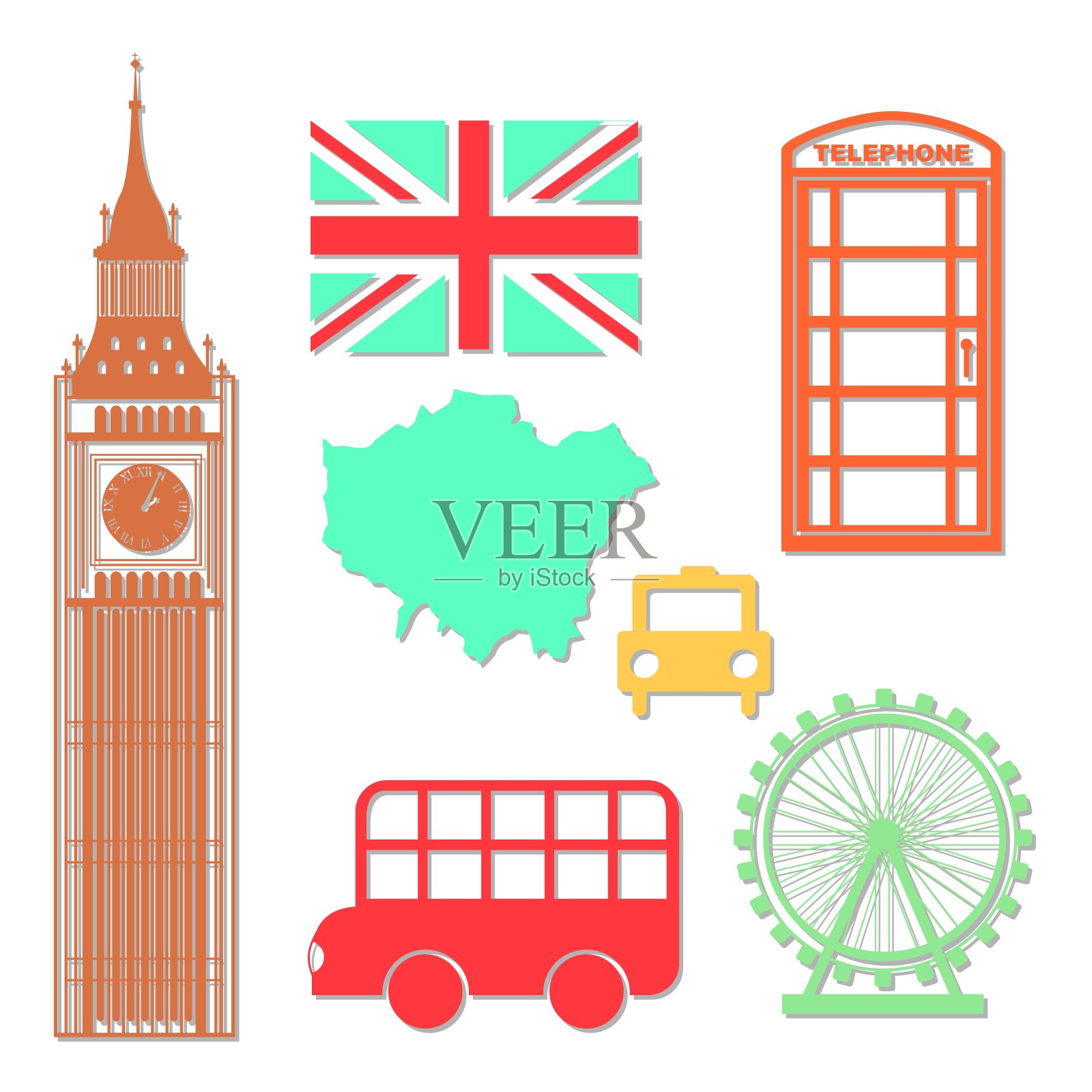 伦敦的元素插画图片素材