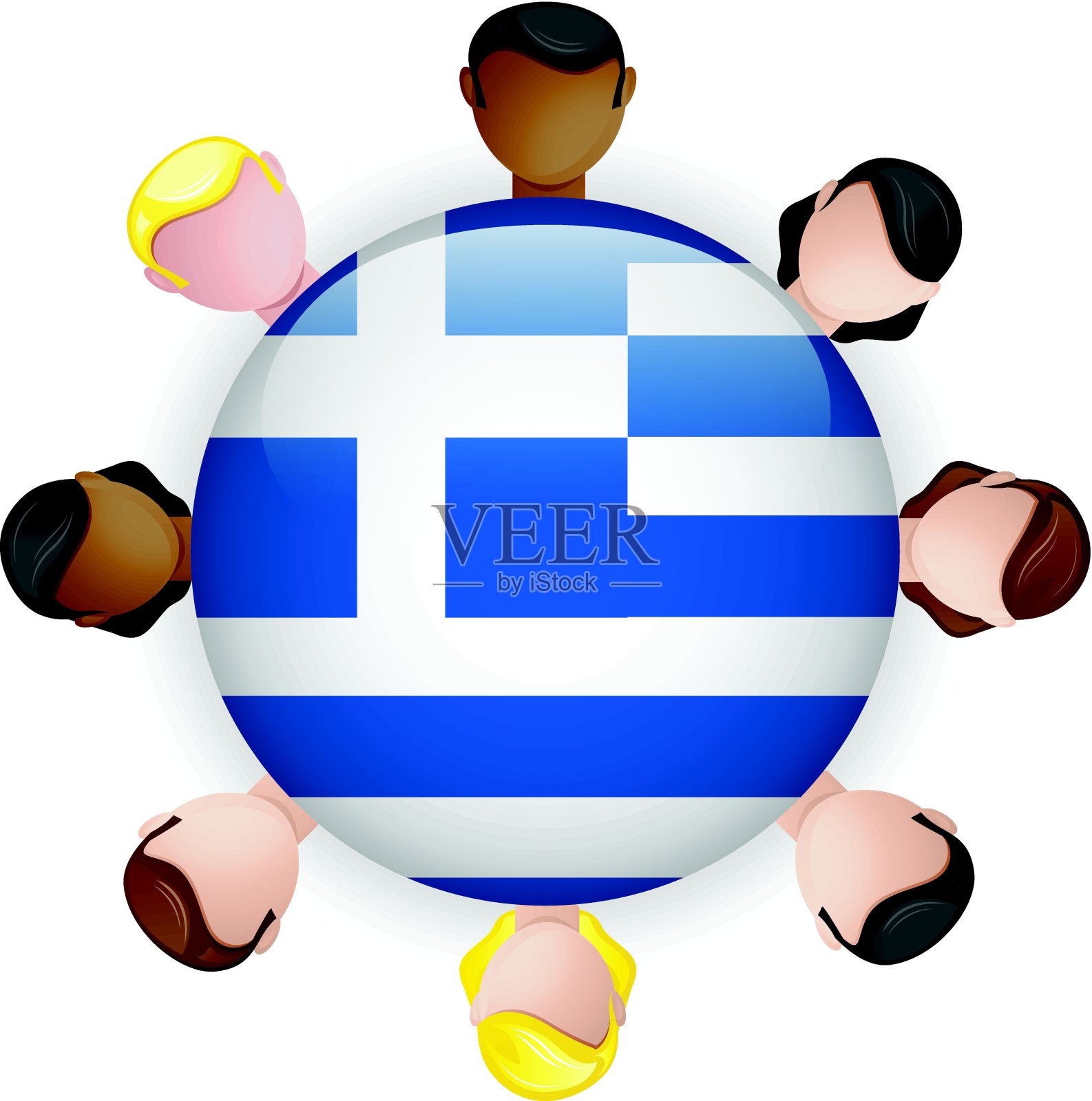希腊国旗按钮团队合作人组插画图片素材