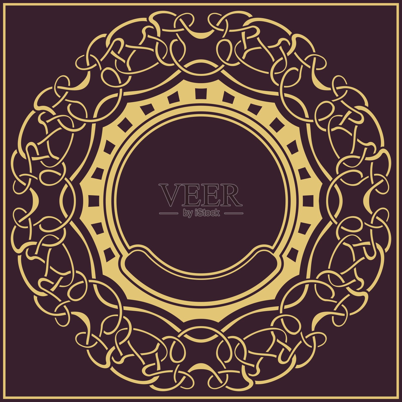 金色框架与花卉装饰插画图片素材