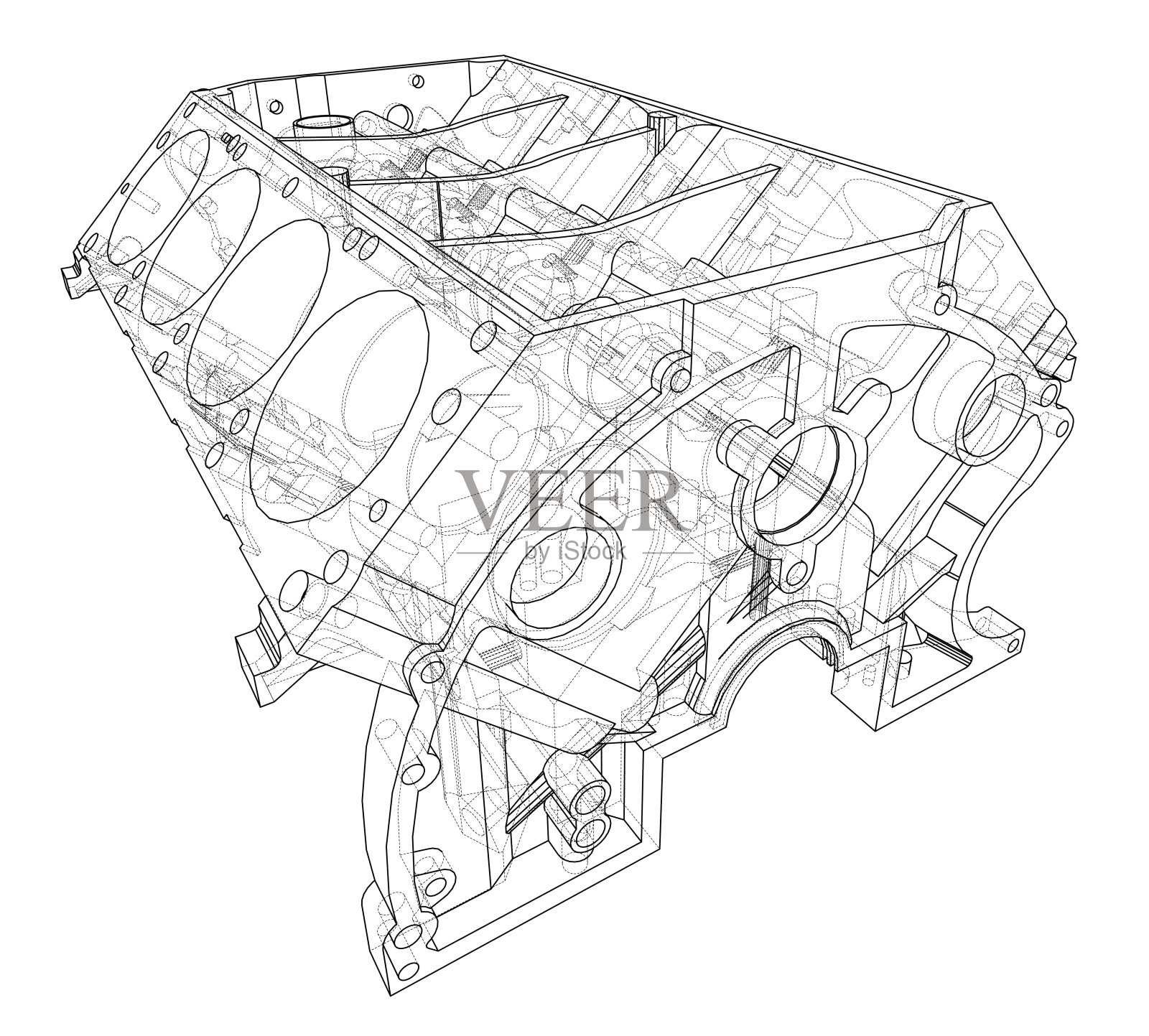 引擎块草图。三维矢量渲染插画图片素材