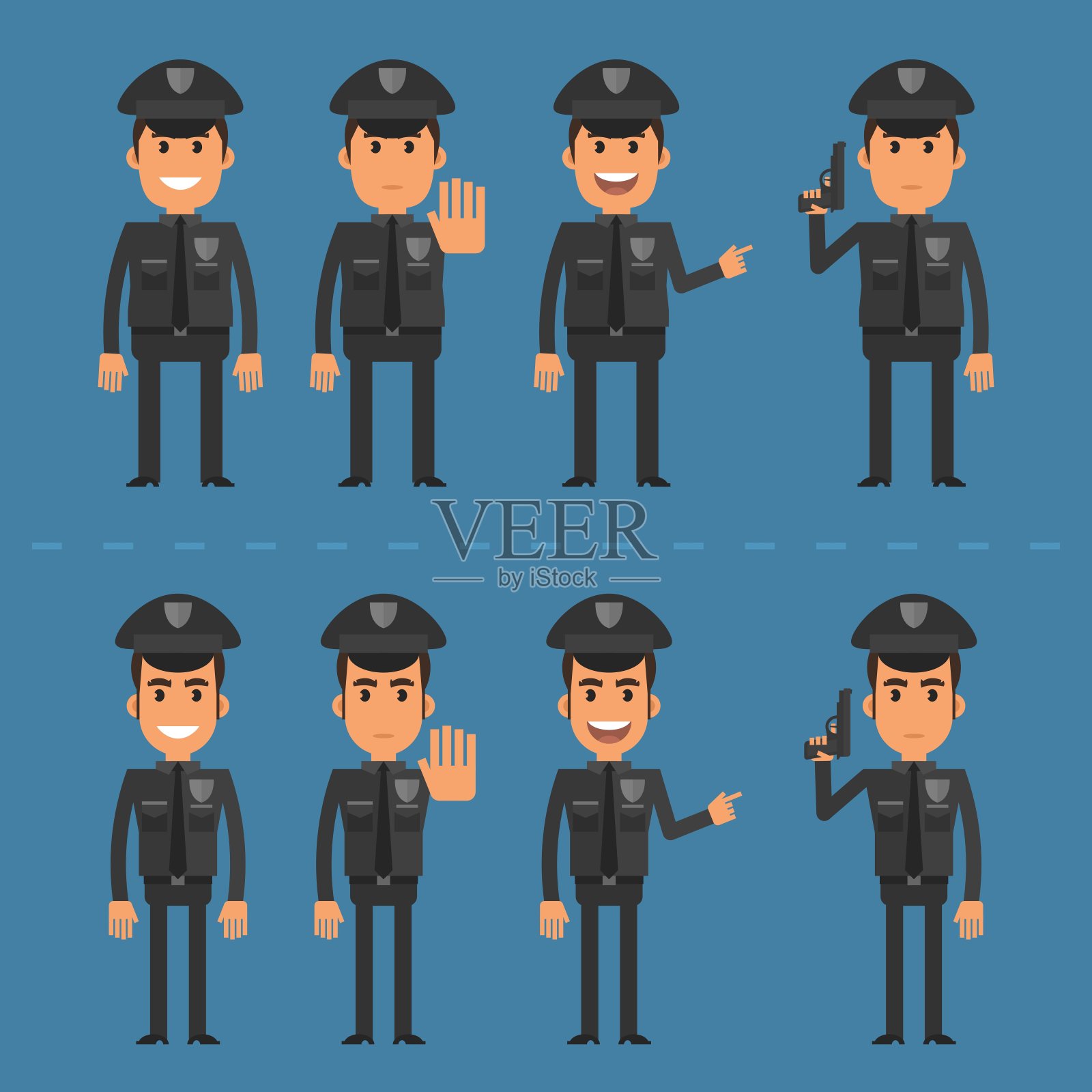 警察摆着各种姿势插画图片素材