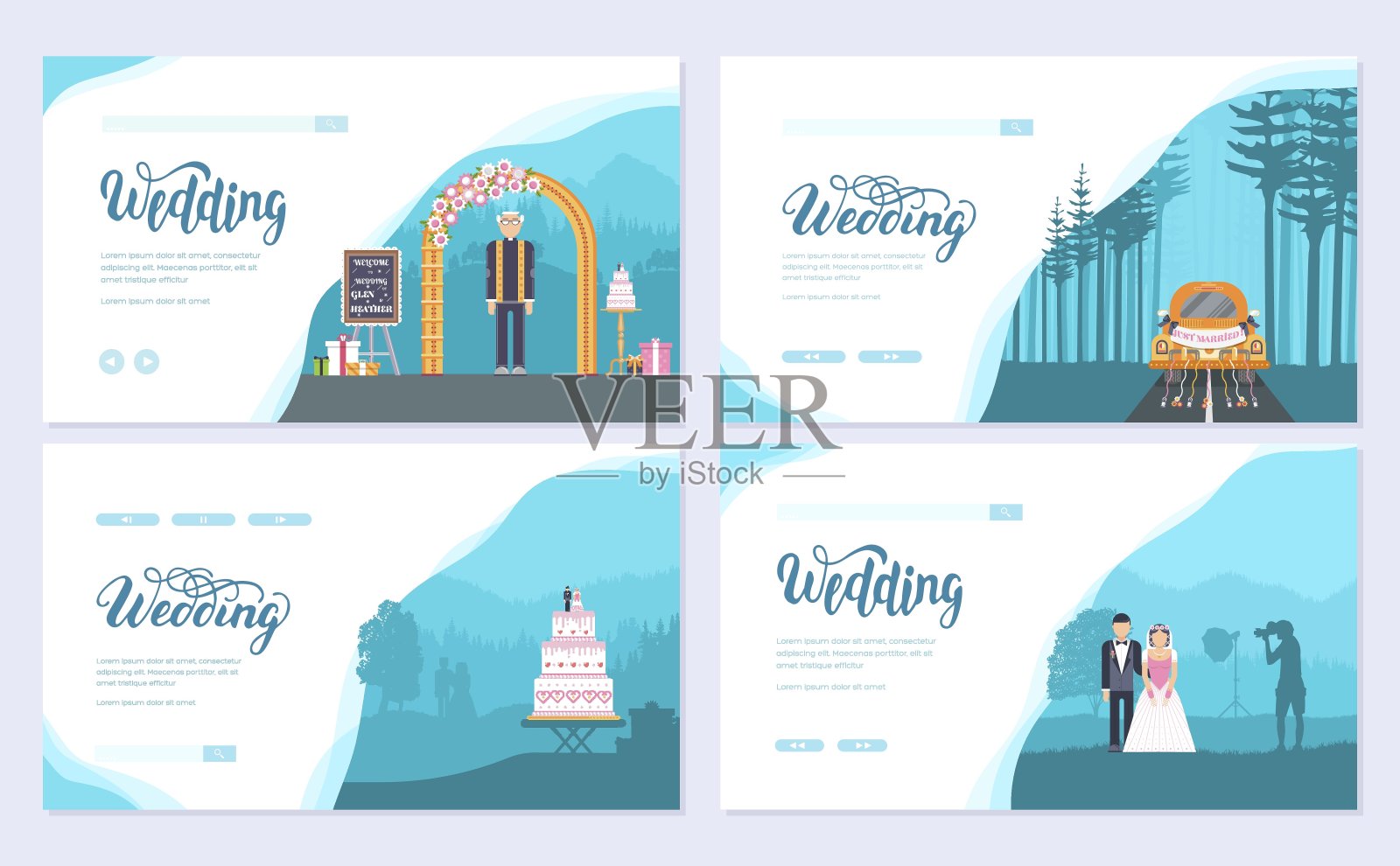 婚礼日宣传册卡套。模板飞年，网页横幅，ui头，进入网站。版面邀请现代滑块插画图片素材