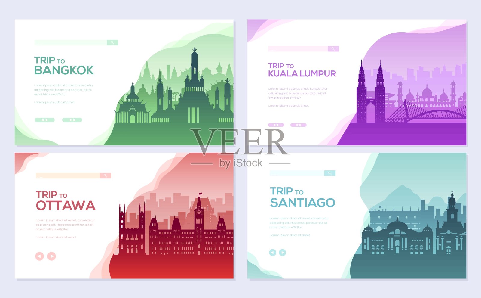 旅游资料手册卡套。景观ñountry泰国，马来西亚，加拿大，智利飞年模板，网页横幅，ui头部，进入网站。布局创意现代滑块插画图片素材