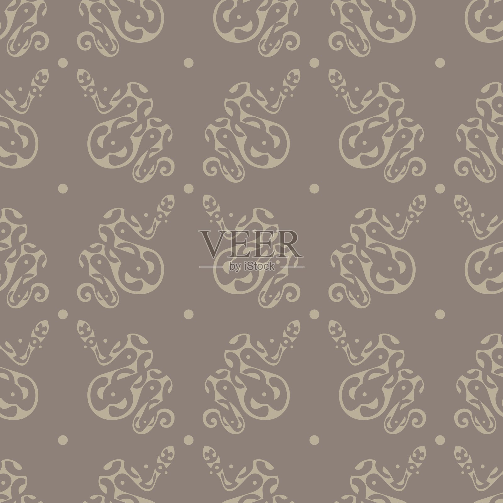 无缝矢量图案与毛利风格的棕色蛇插画图片素材