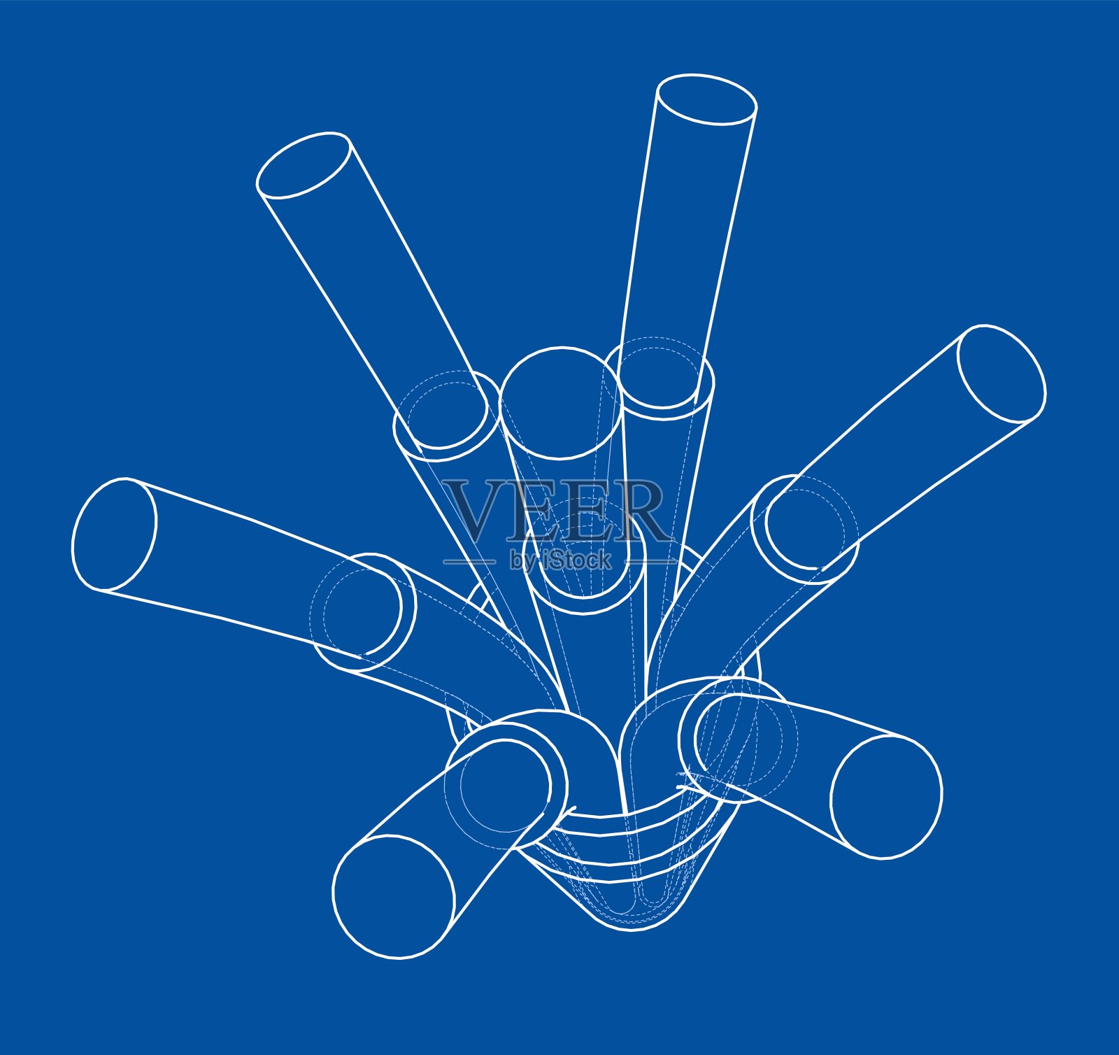 Seven-wire电缆。线框。向量插画图片素材