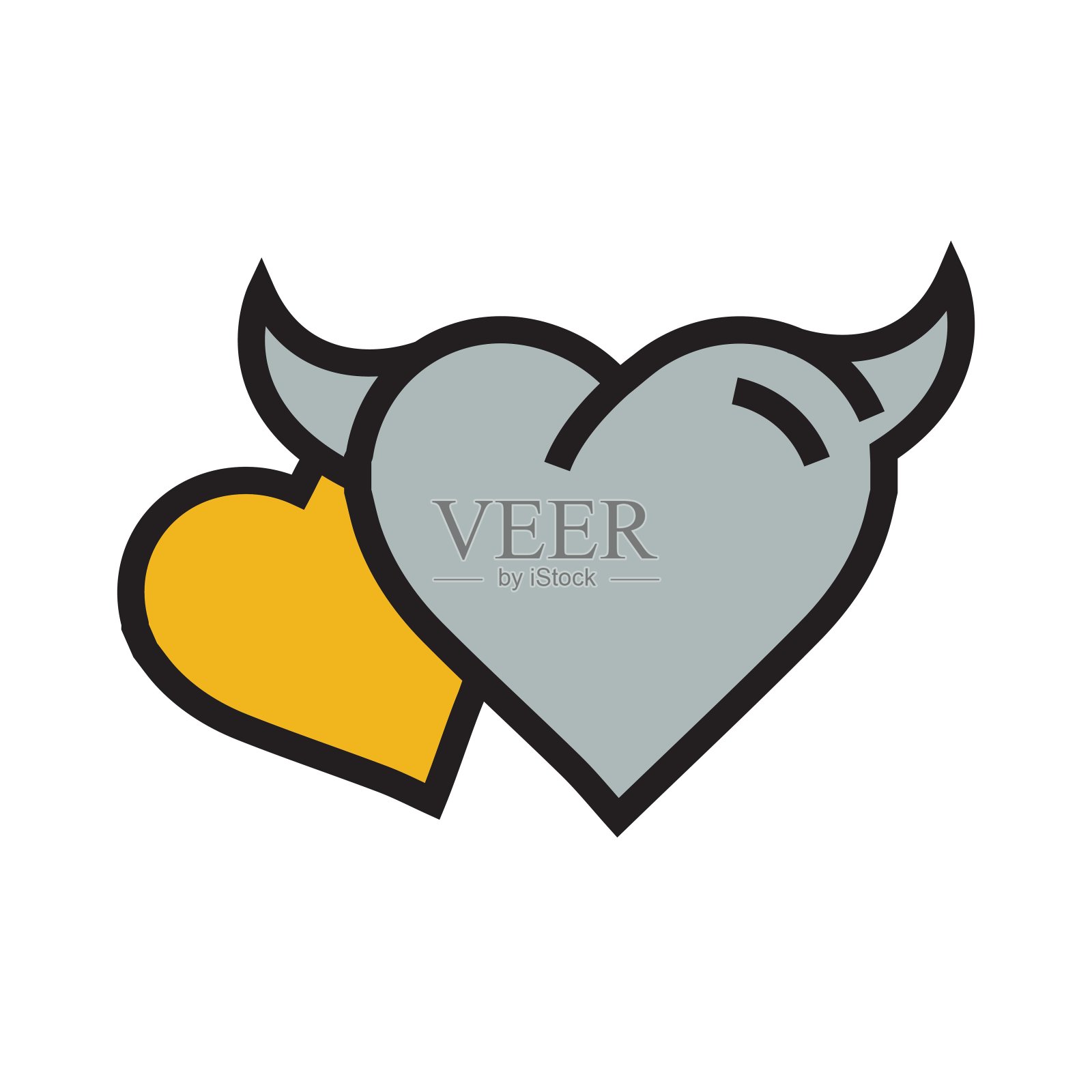 两个恶魔之心图标黄色插画图片素材