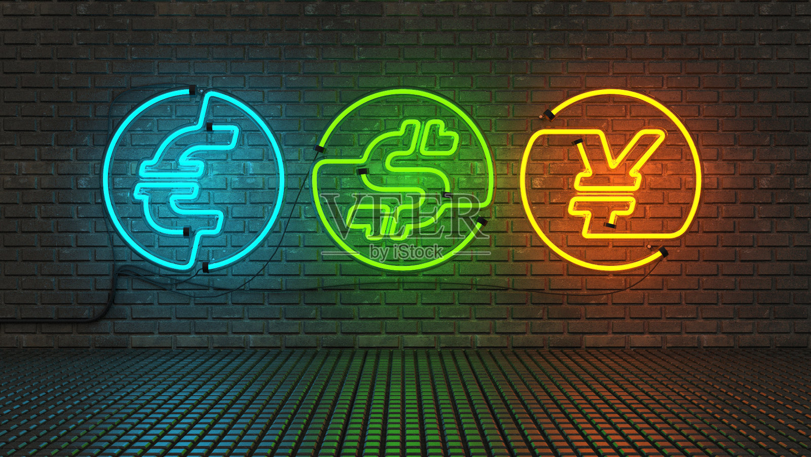 霓虹灯-货币符号(3D渲染)照片摄影图片