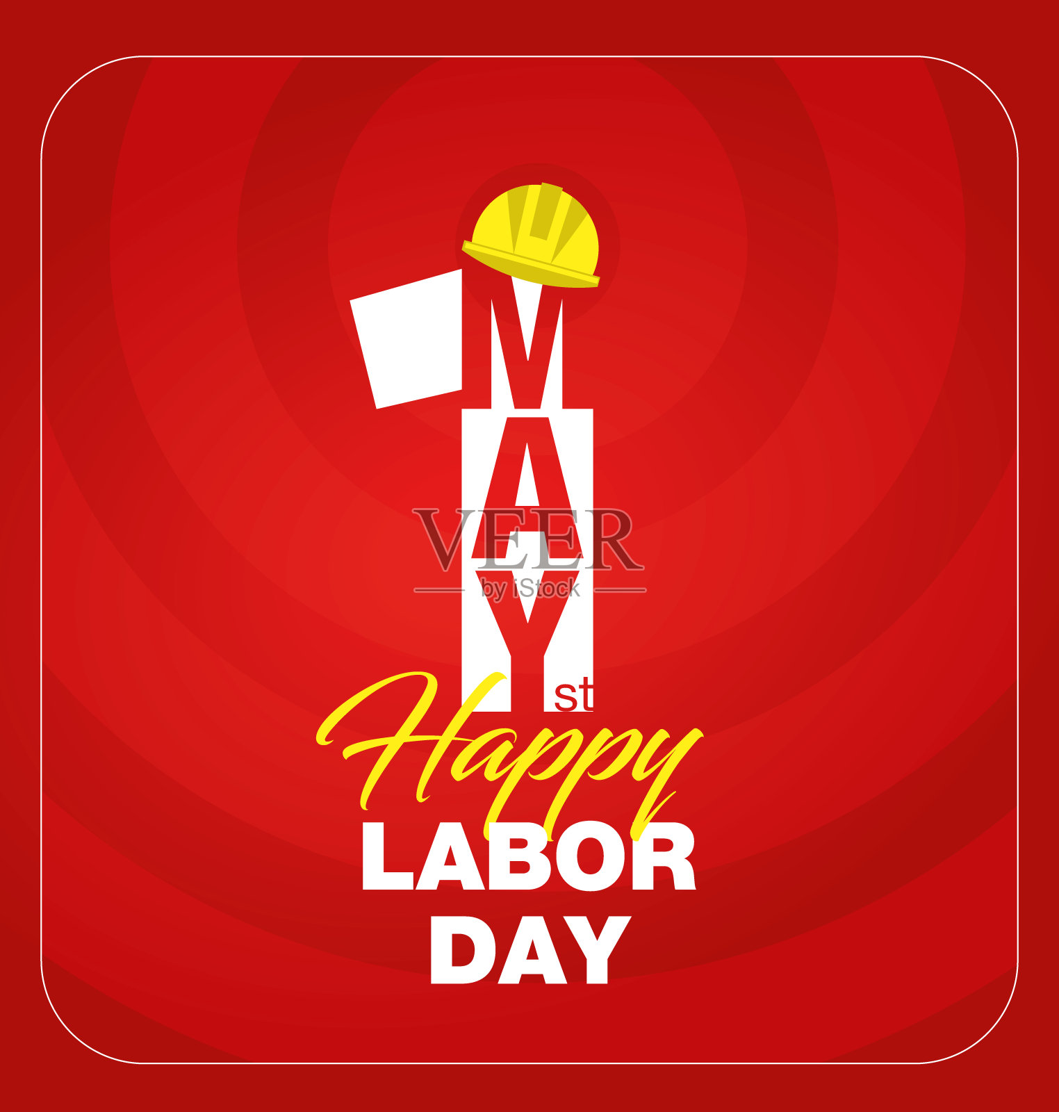 五一劳动节。国际劳动节，五月一日写的月，工人帽。贺卡，庆祝信息。插画图片素材