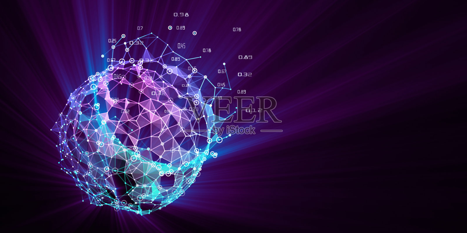 大数据。摘要可视化球面算法用shine分析数据。未来技术概念为商业和科学展示横幅。人工智能的深入研究。插画图片素材