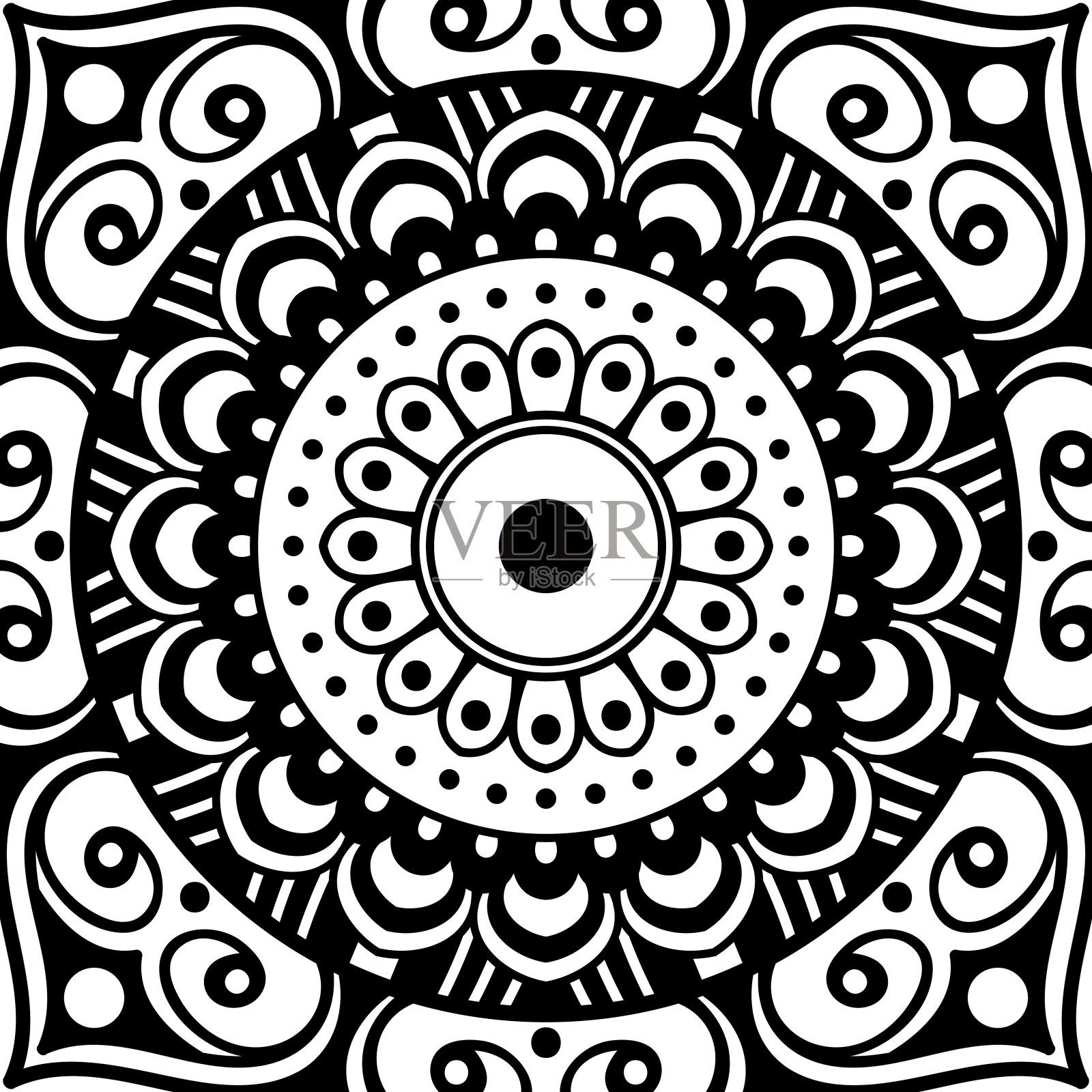 抽象图形方形背景与曼陀罗几何图案。矢量图插画图片素材