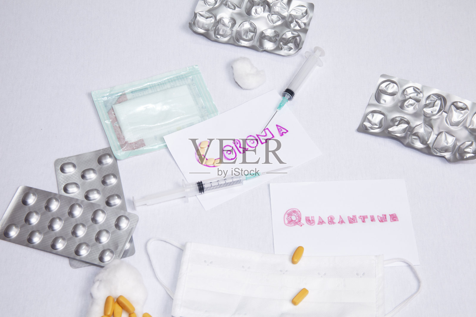 Covid - 19病毒防护及医疗设备实验室防护片剂照片摄影图片