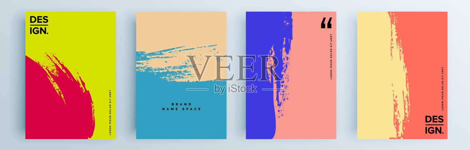 现代抽象封面集，最小封面设计。彩色几何背景，矢量插图。设计模板素材