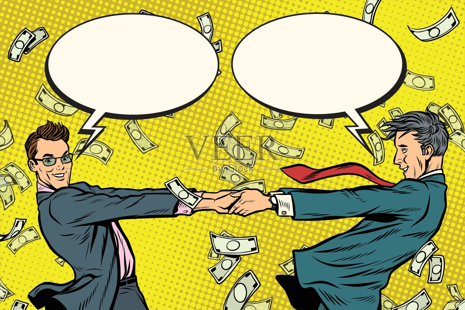 两个商人在金钱的旋风中快乐地跳舞插画图片素材