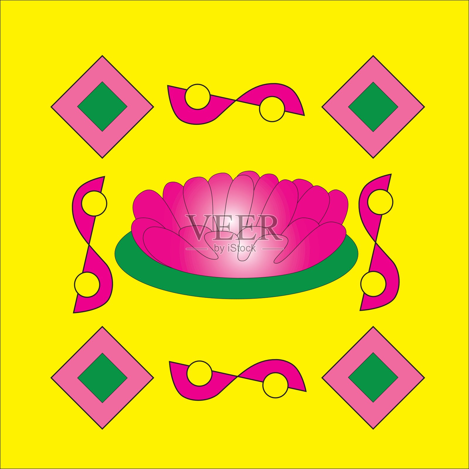 黄色背景上的各种几何图案。插画图片素材