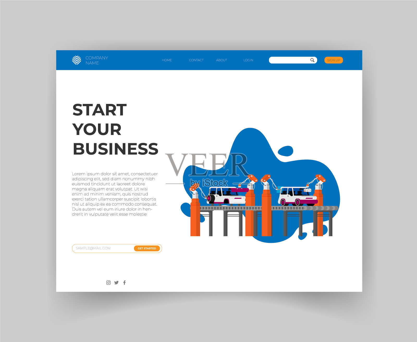 工厂输送车组装智能化插画图片素材