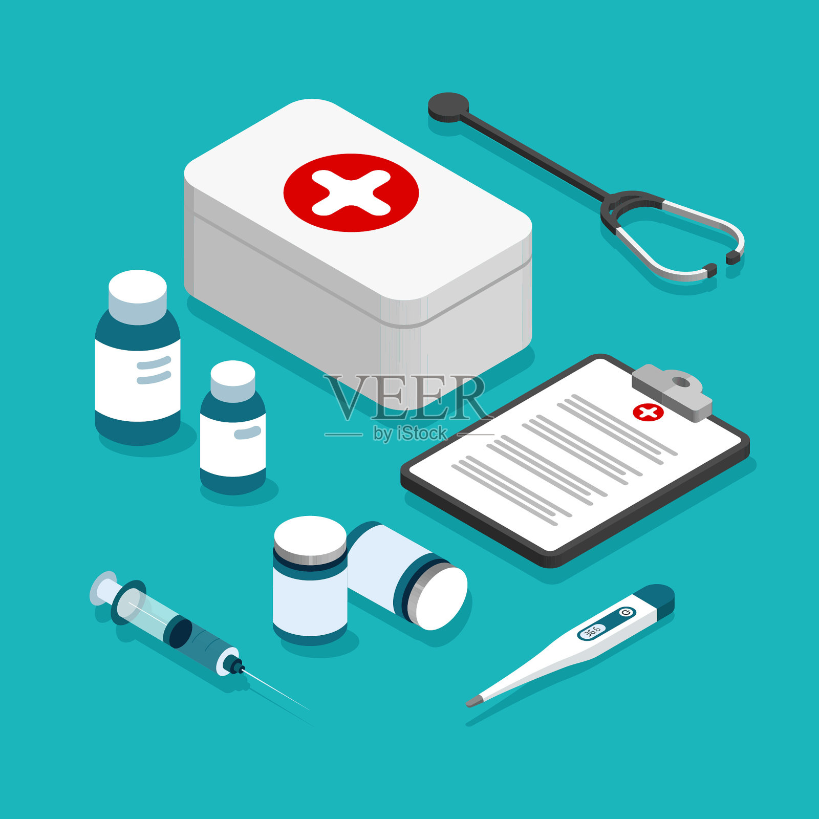 医疗保健等距项目。插画图片素材