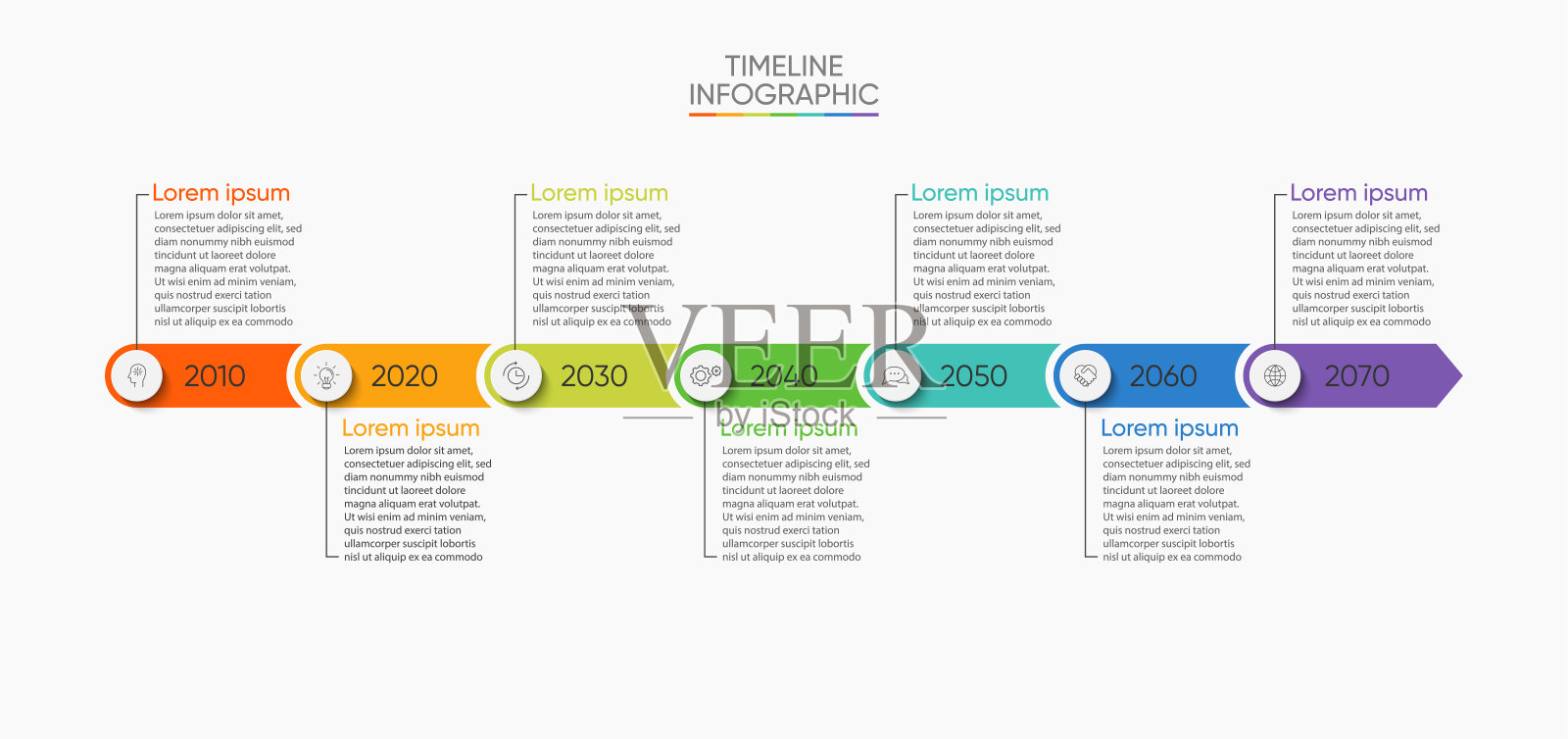 业务数据可视化。时间轴信息图图标设计为抽象的背景模板插画图片素材