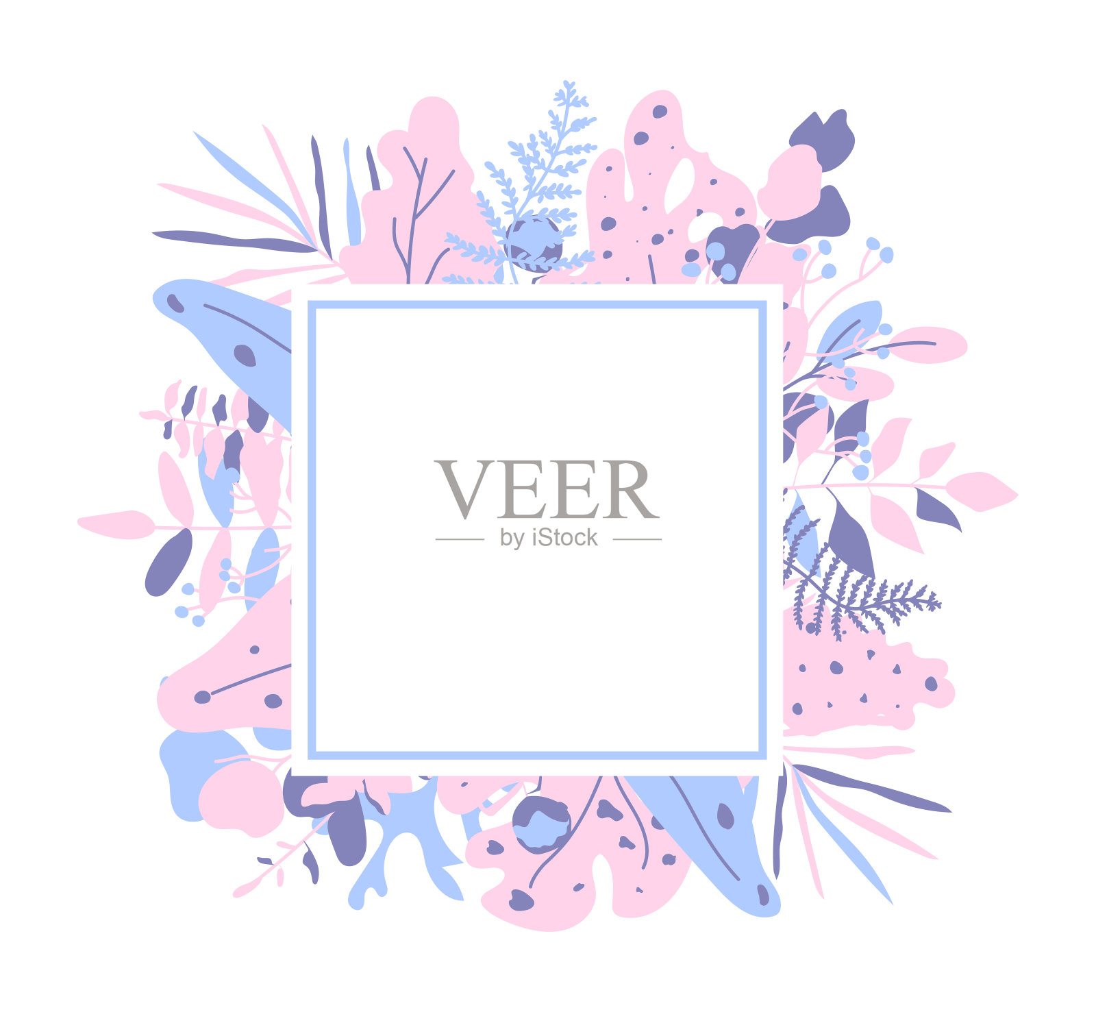 热带彩色叶子棕榈方形文本框矢量图插画图片素材