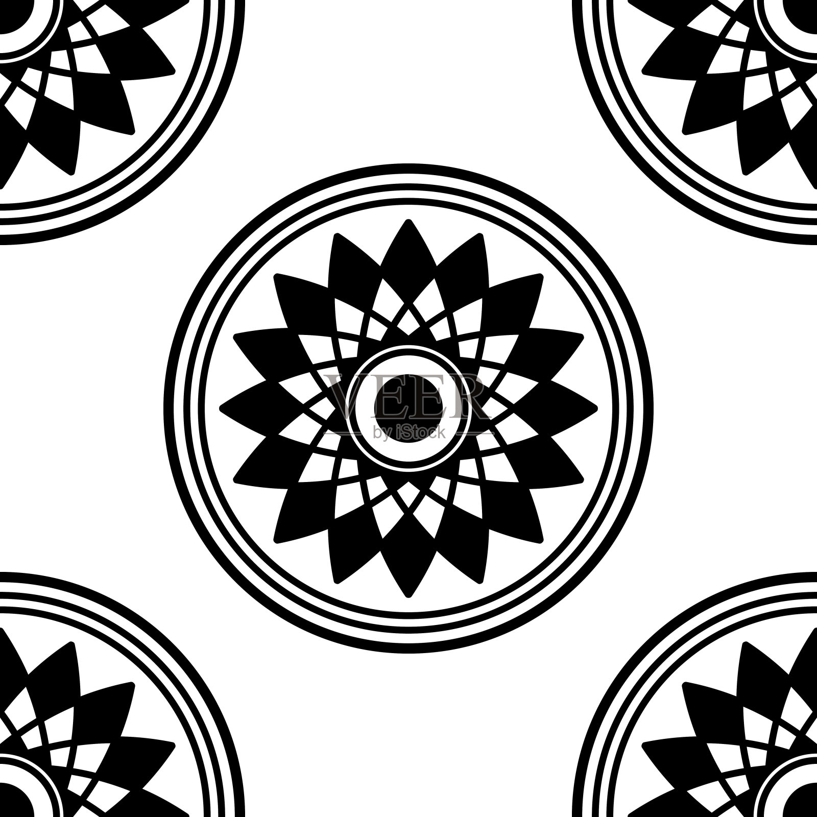 曼陀罗无缝黑白图案。伊斯兰教，阿拉伯语，巴基斯坦，摩洛哥，土耳其，印度，西班牙主题。矢量插图EPS 10插画图片素材