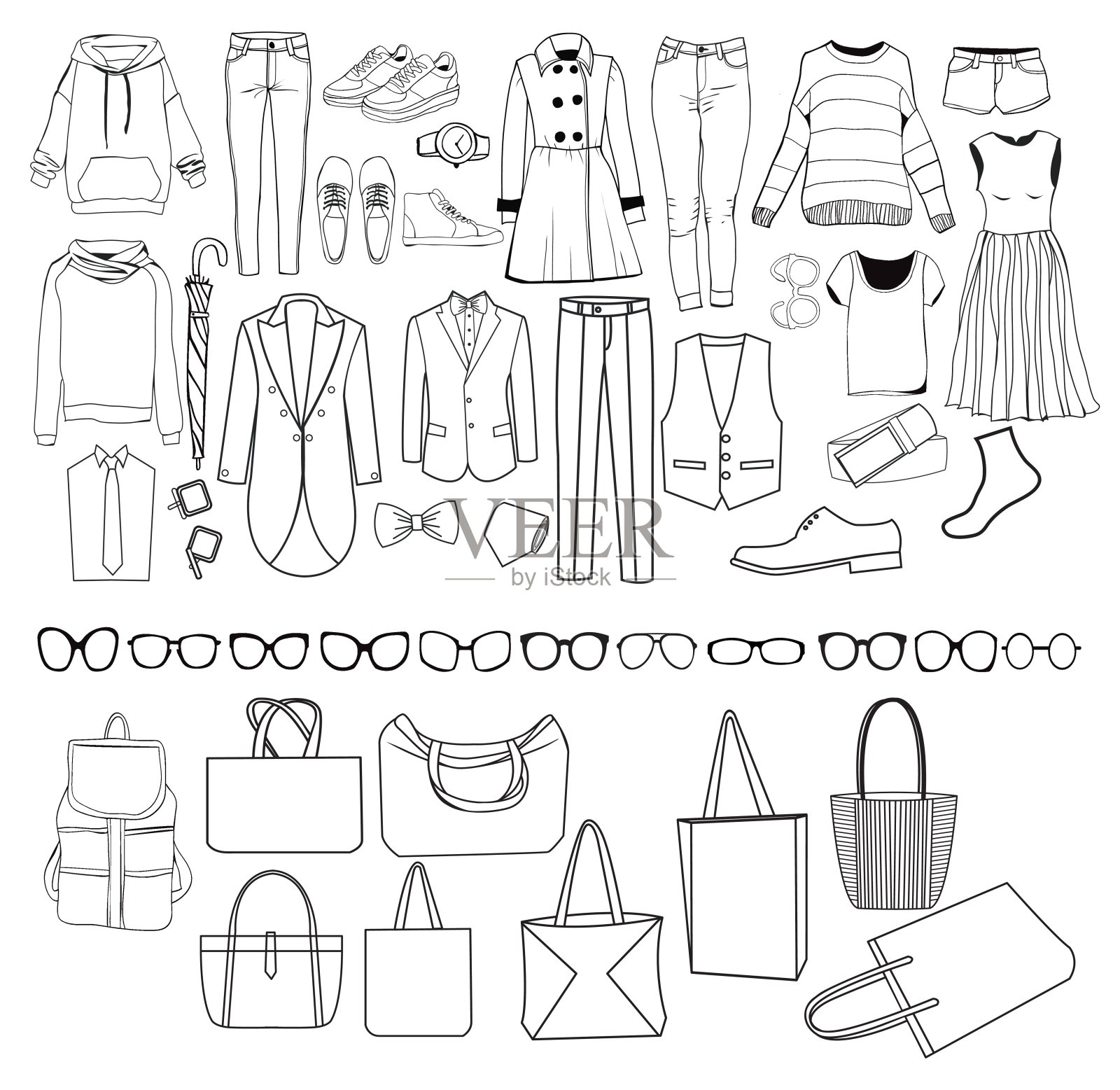 时装收集的衣服女性和男性插画图片素材
