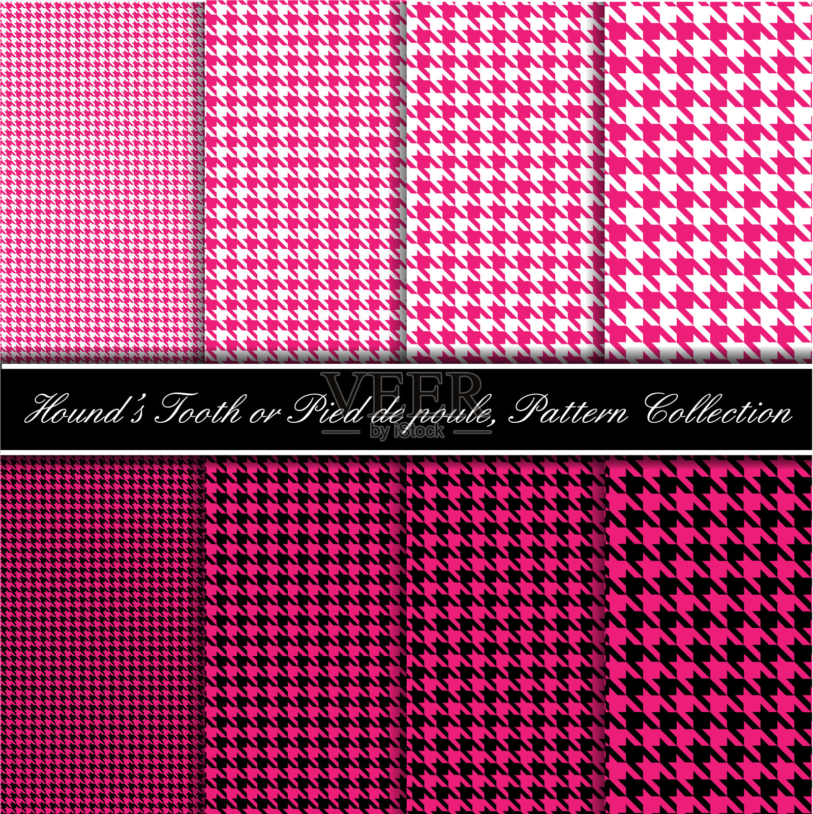 粉红和黑色猎犬收集无缝插画图片素材