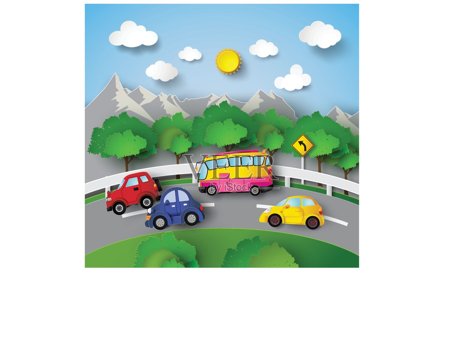 弯道上的汽车插画图片素材