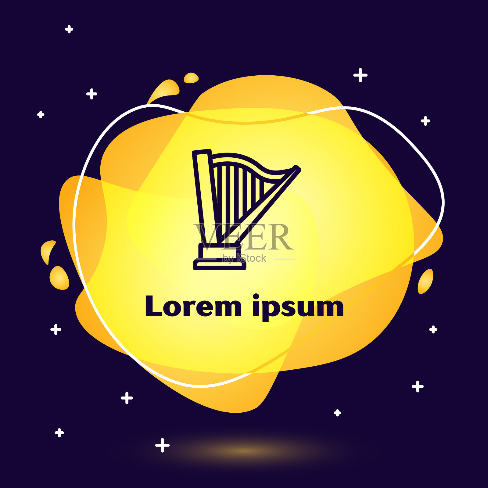 竖琴图标黑色线孤立在蓝色背景插画图片素材