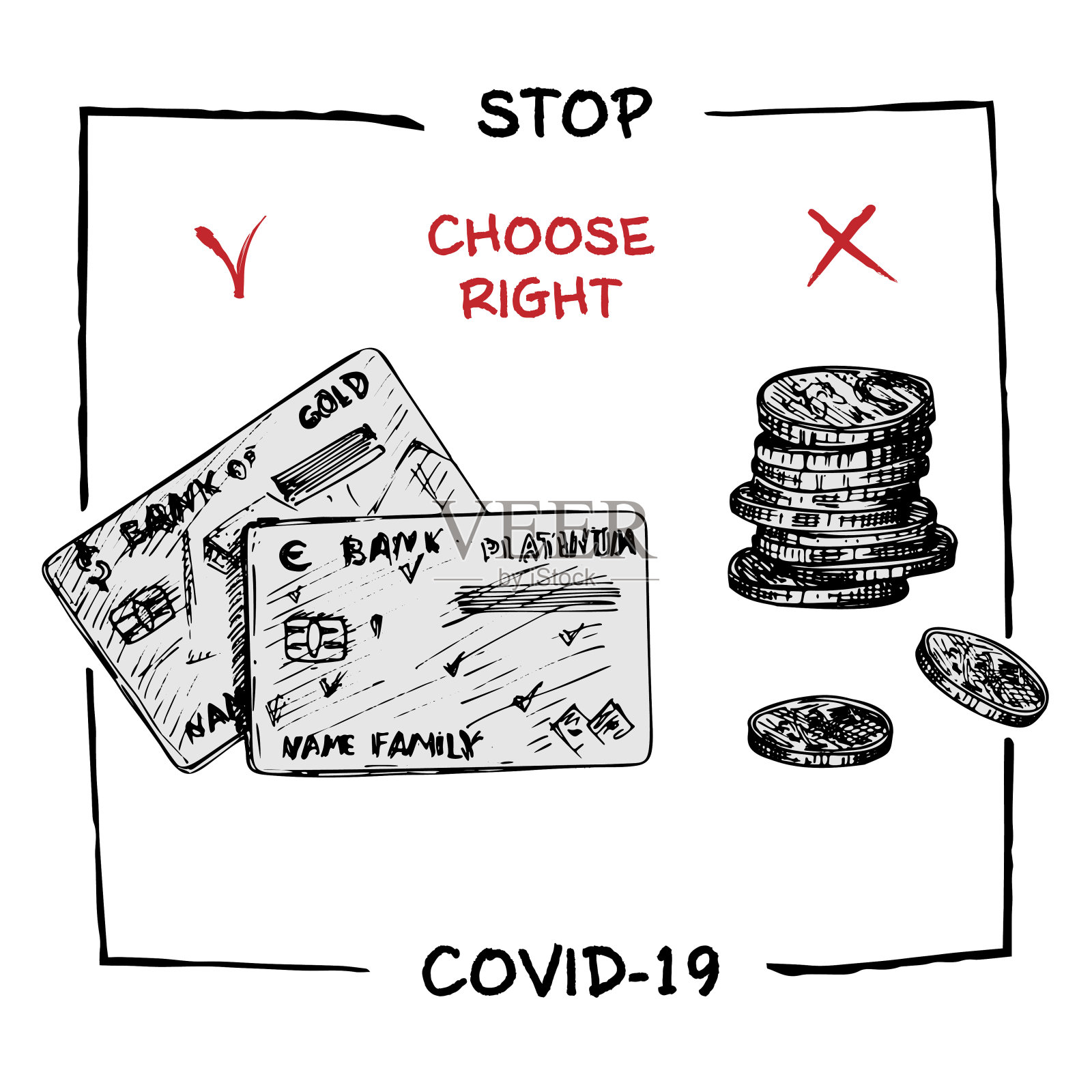 防疫、社会、经济、金融信息宣传海报设计理念，文字为“阻止新冠肺炎”插画图片素材