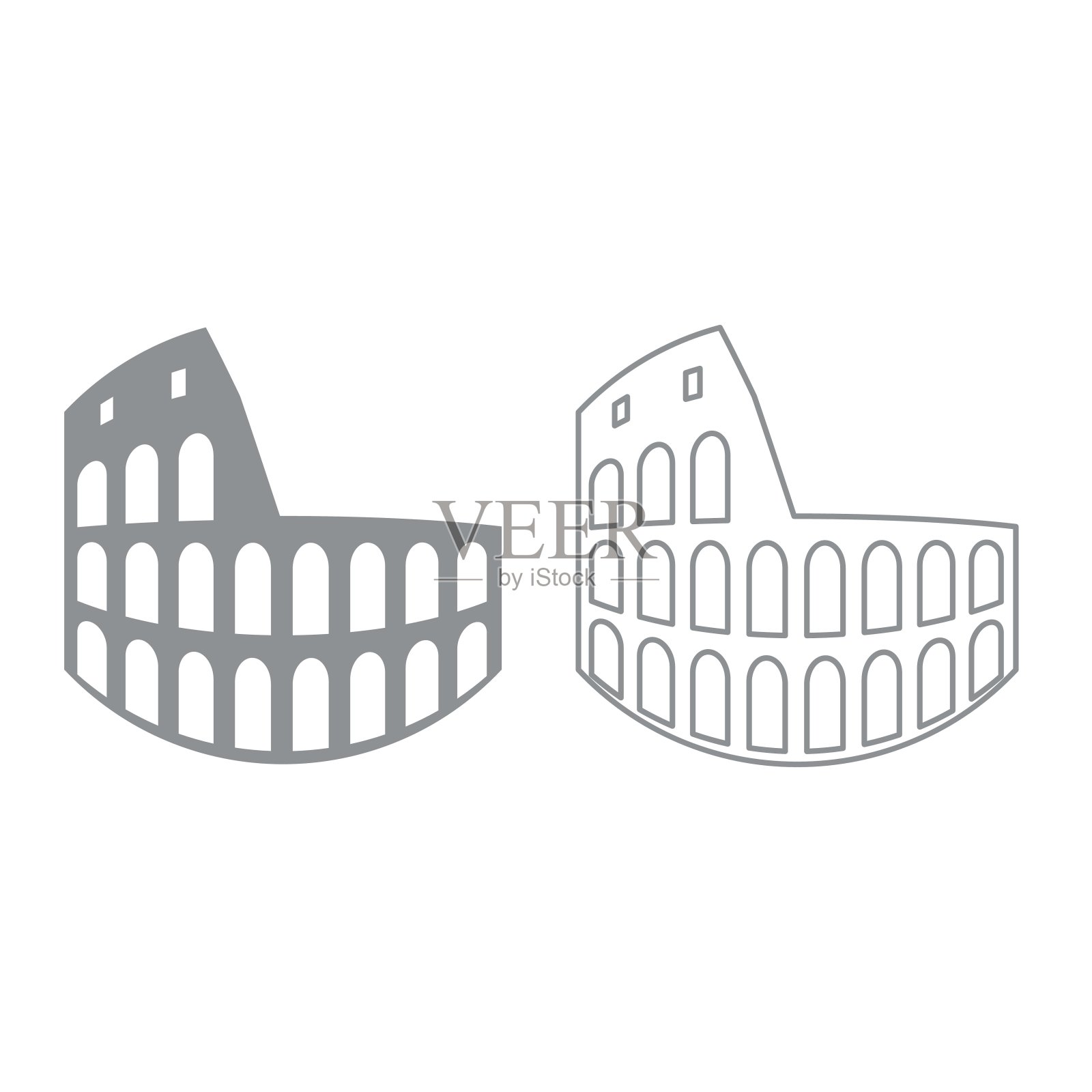 竞技场图标。灰色集。插画图片素材