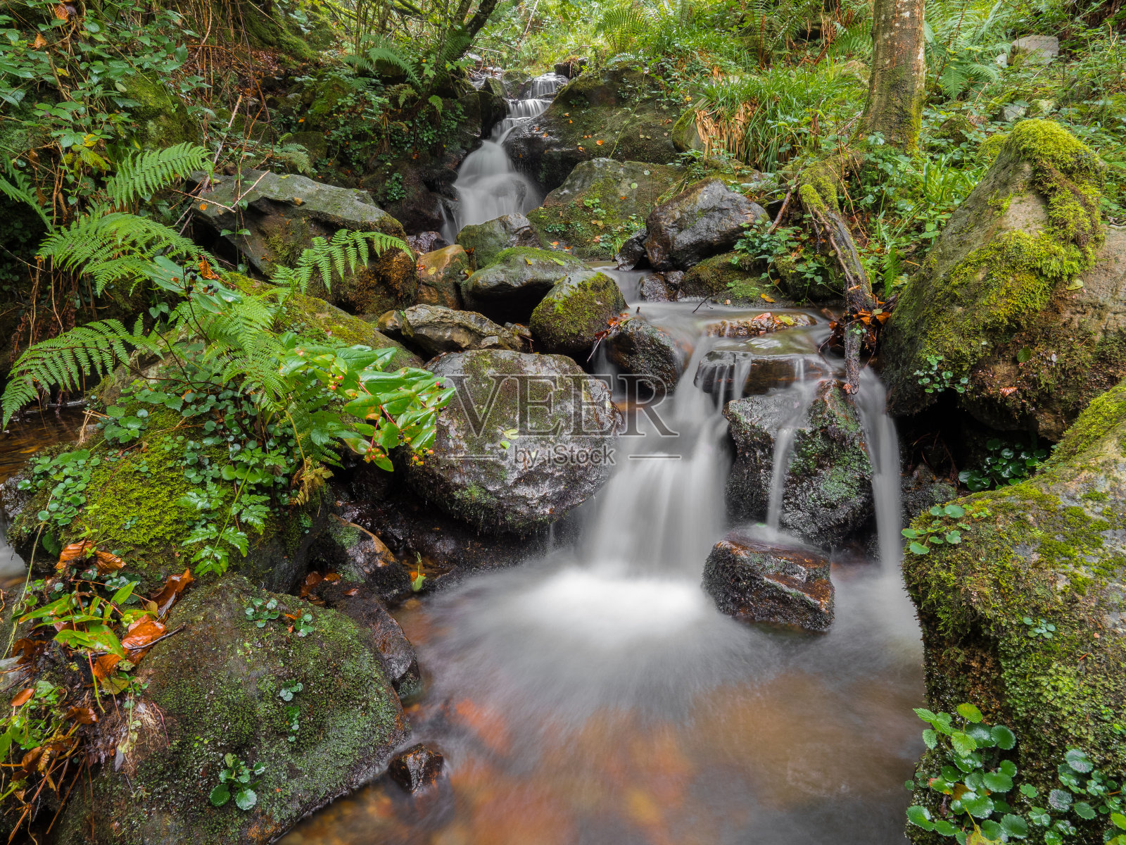 小绿秋色带瀑布景观照片摄影图片