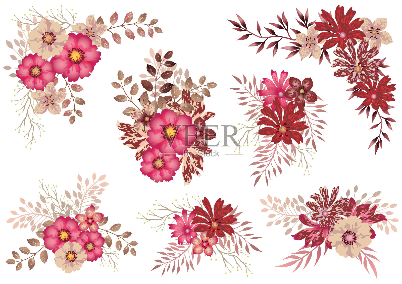 水彩花卉元素设置插画图片素材