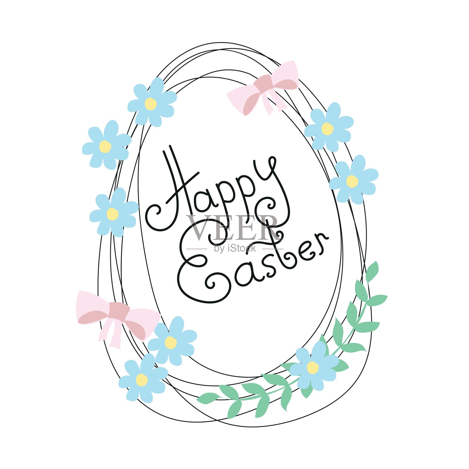 复活节贺卡以鲜花和鸡蛋为元素组成。向量插画图片素材