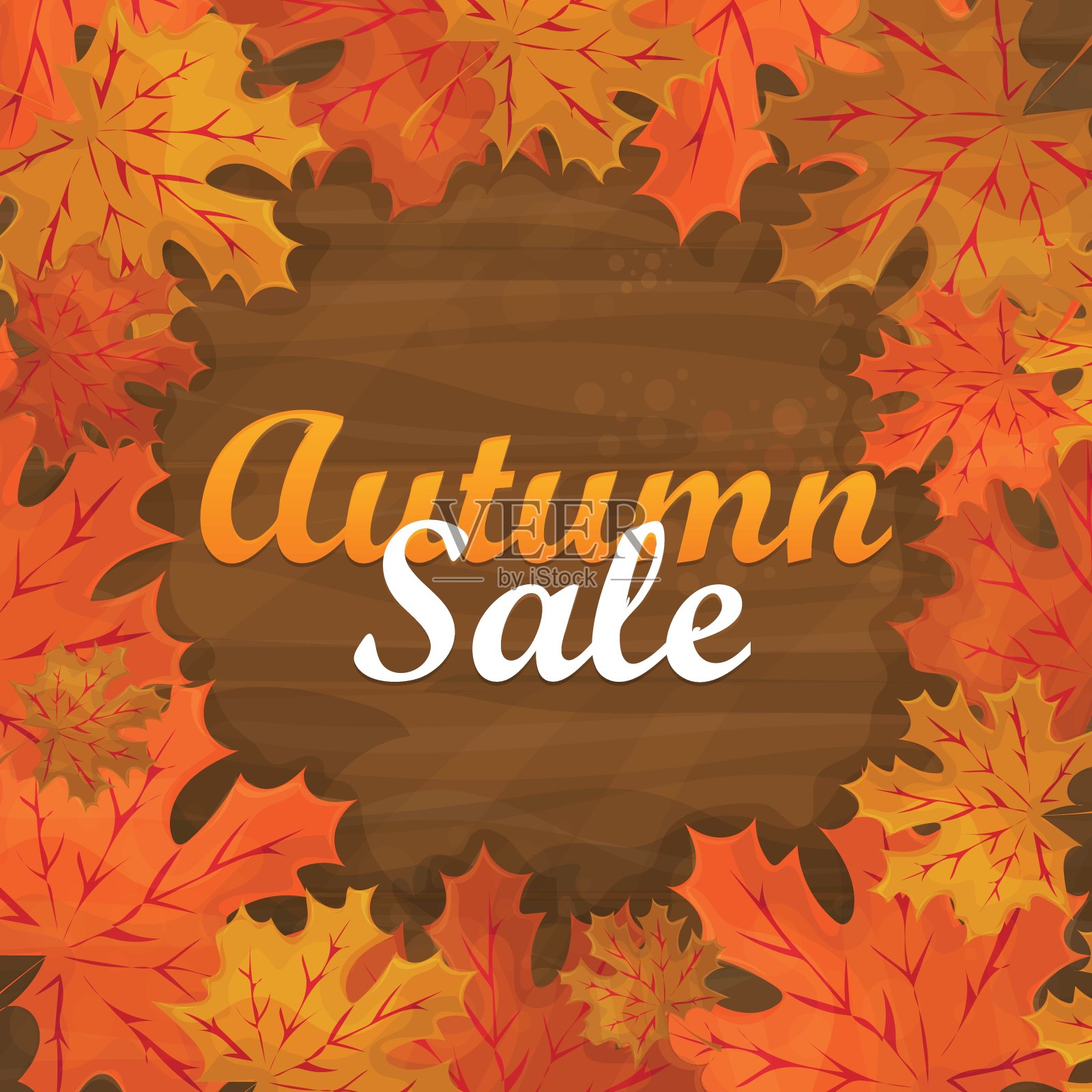 秋季促销文字横幅与缤纷的季节秋叶购物折扣设计元素图片