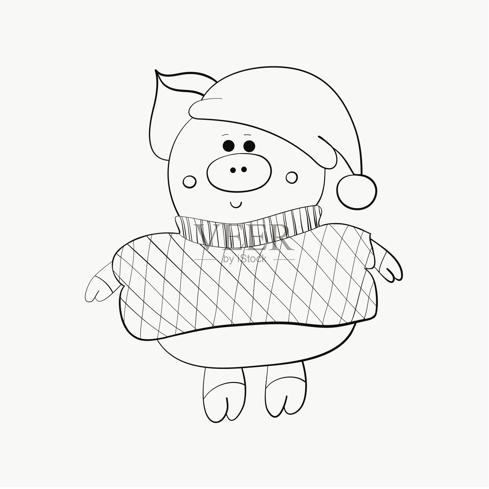 可爱的小猪在帽子和毛衣，儿童矢量手绘插图插画图片素材