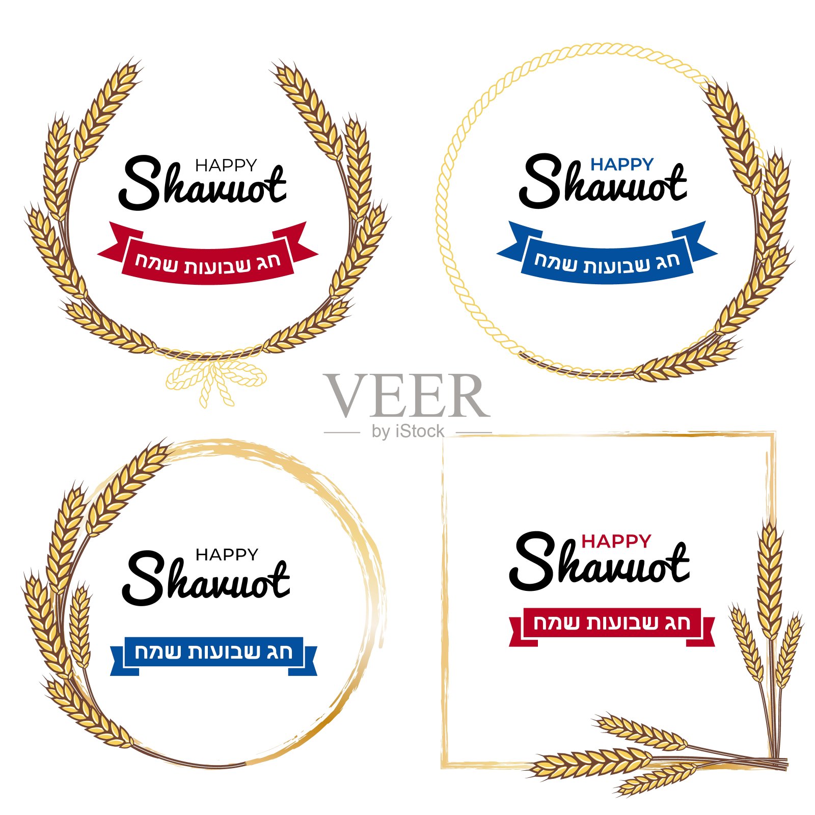 犹太节日五旬小麦穗框架集，贺卡模板插画图片素材