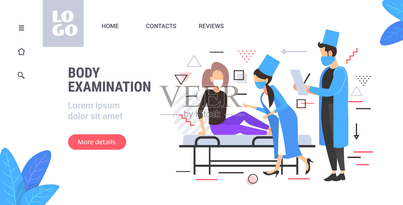 医生戴口罩检查有冠状病毒症状的女性患者COVID-19大流行身体检查插画图片素材