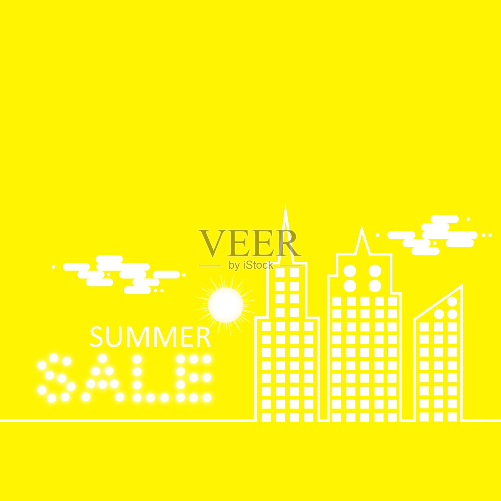 平面设计风格的抽象小镇复古夏季销售矢量图插画图片素材