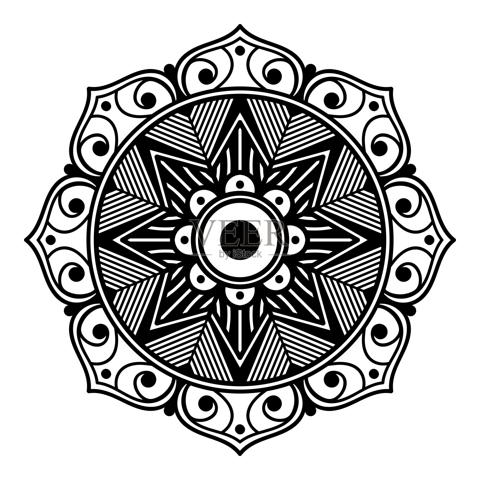 曼荼罗圆形装饰。可用于贺卡、手机壳打印等。手绘背景，矢量孤立在白色。每股收益10插画图片素材