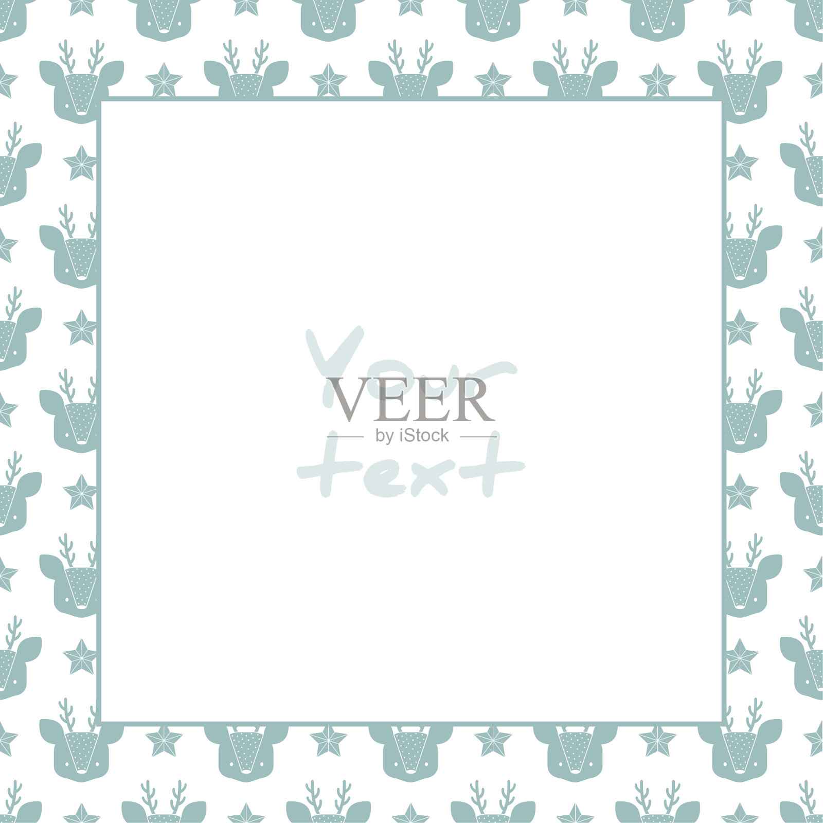 向量鹿框架;方形框架与可爱的鹿和星星。插画图片素材