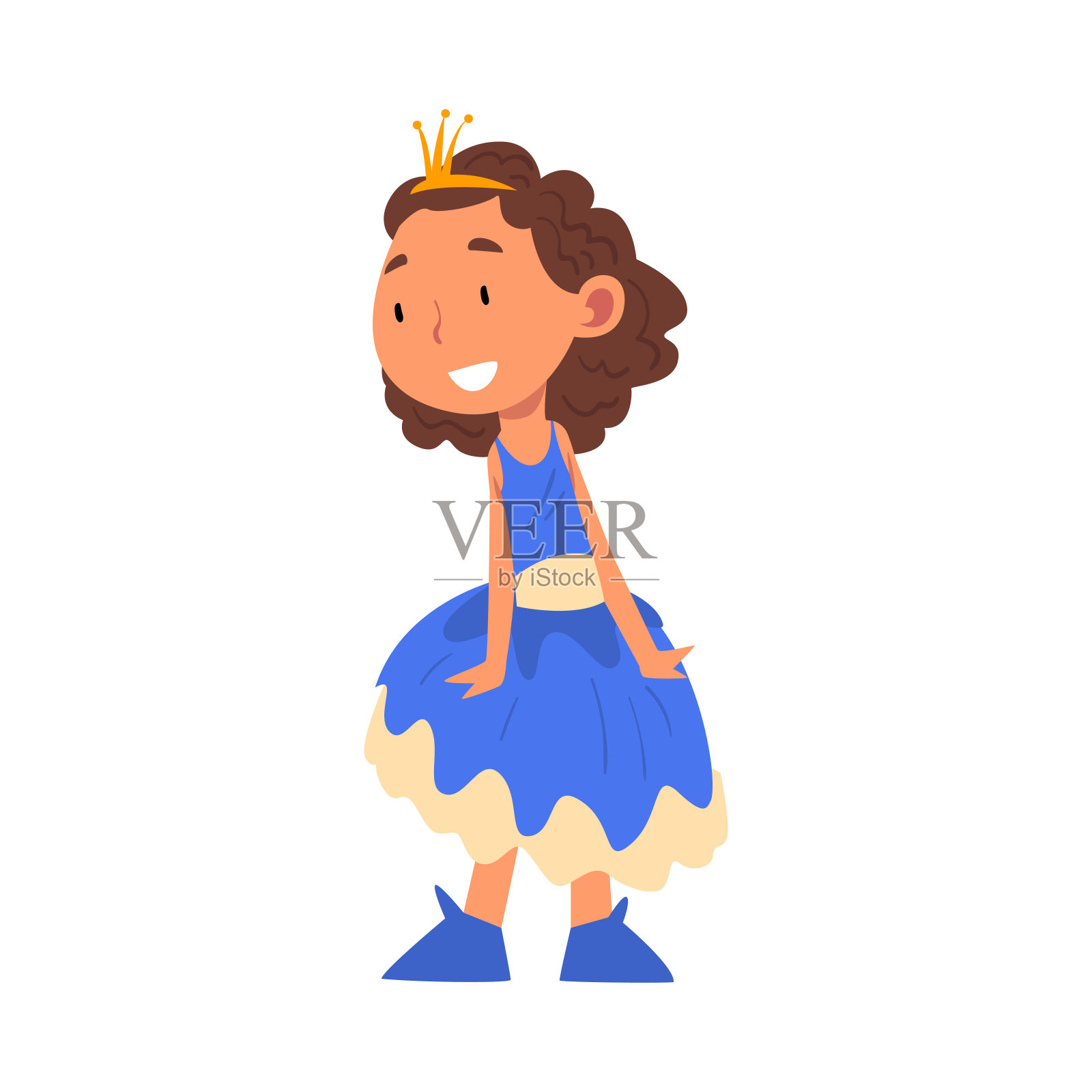 微笑的女孩在公主服装，可爱的孩子玩打扮游戏卡通矢量插图设计元素图片