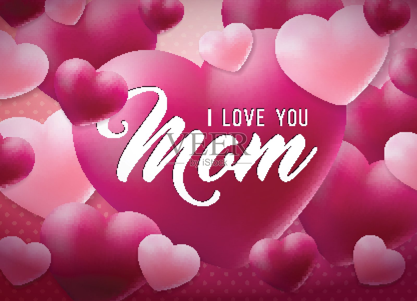 母亲节快乐贺卡设计与心和爱你妈妈排版元素在红色的背景。矢量庆祝插图模板横幅，传单，邀请，小册子，海报。插画图片素材