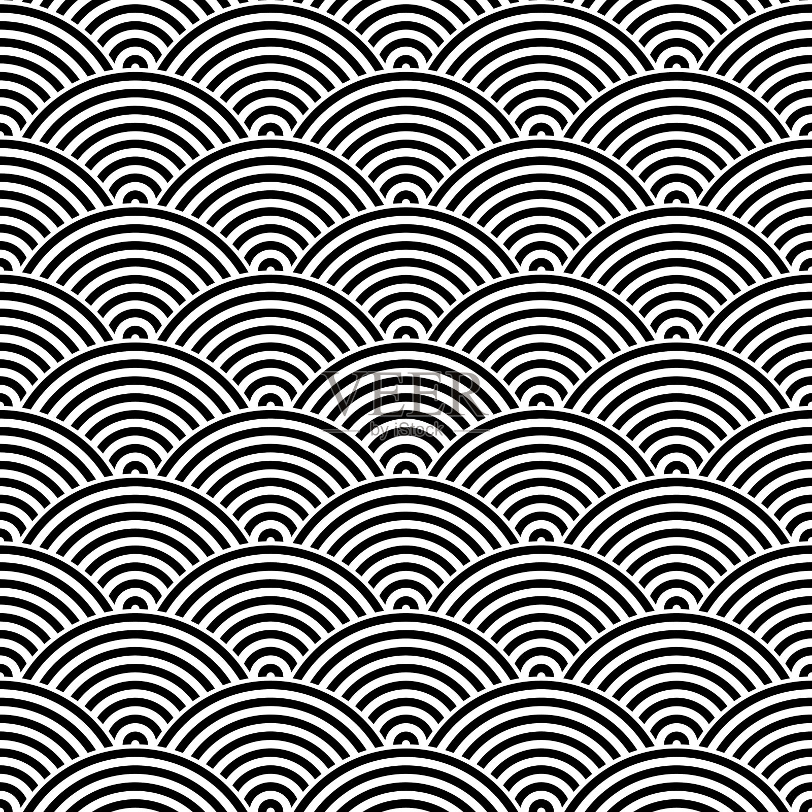 鱼鳞无缝图案背景。抽象的设计元素。黑色矢量插图条纹同心圆插画图片素材